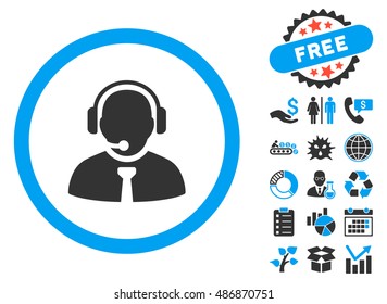 Support Manager icon with bonus design elements. Vector illustration style is flat iconic bicolor symbols, blue and gray colors, white background.