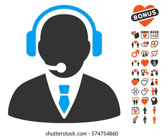 Support Manager icon with bonus passion pictograms. Vector illustration style is flat iconic symbols for web design, app user interfaces.