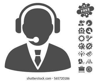 Support Manager icon with bonus settings design elements. Vector illustration style is flat iconic gray symbols on white background.