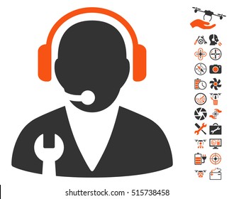 Support Manager icon with bonus uav tools design elements. Vector illustration style is flat iconic symbols on white background.
