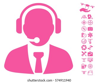 Support Manager icon with bonus uav tools graphic icons. Vector illustration style is flat iconic symbols on white background.