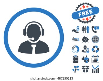 Support Manager icon with free bonus images. Vector illustration style is flat iconic bicolor symbols, smooth blue colors, white background.