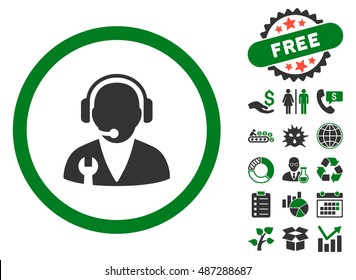 Support Manager icon with free bonus clip art. Vector illustration style is flat iconic bicolor symbols, green and gray colors, white background.