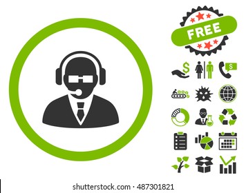 Support Manager icon with free bonus pictures. Vector illustration style is flat iconic bicolor symbols, eco green and gray colors, white background.