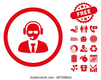 Support Manager icon with free bonus clip art. Vector illustration style is flat iconic symbols, red color, white background.