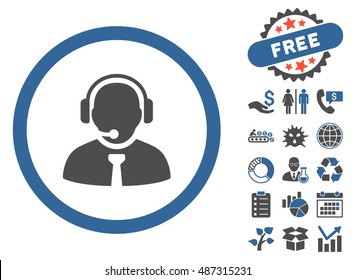 Support Manager icon with free bonus pictures. Vector illustration style is flat iconic bicolor symbols, cobalt and gray colors, white background.