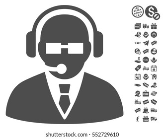 Support Manager icon with free bonus clip art. Vector illustration style is flat iconic symbols, gray color, white background.