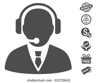Support Manager icon with free bonus pictures. Vector illustration style is flat iconic symbols, gray color, white background.
