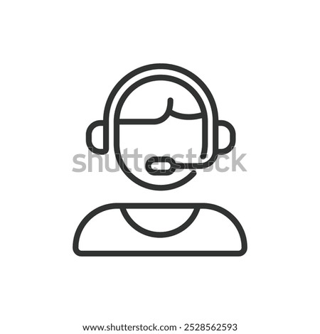Support manager, in line design. Support, service, assistance, communication, problem-solving on white background vector. Support manager, in line design editable stroke icon.