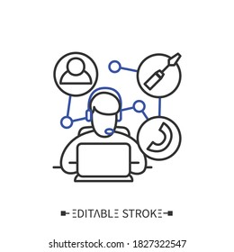 Symbol für die Kundenbetreuung. Produktwartung, technischer Support. Informationstechnologien. Konzept für die Entwicklung und Produktion mobiler App. Einzige Vektorgrafik. Bearbeitbarer Hub 