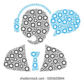 Support Manager Message collage of cogs. Vector gearwheel symbols are combined into support manager message composition.