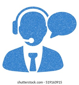 Support Manager Message grainy textured icon for overlay watermark stamps. Flat symbol with scratched texture. Dotted vector cobalt ink rubber seal stamp with grunge design on a white background.