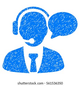 Support Manager Message grainy textured icon for overlay watermark stamps. Flat symbol with scratched texture. Dotted vector blue ink rubber seal stamp with grunge design on a white background.