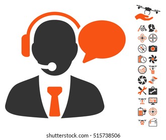 Support Manager Message icon with bonus nanocopter tools design elements. Vector illustration style is flat iconic symbols on white background.