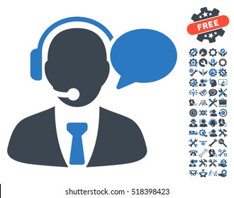 Support Manager Message icon with bonus tools pictograph collection. Vector illustration style is flat iconic smooth blue symbols on white background.