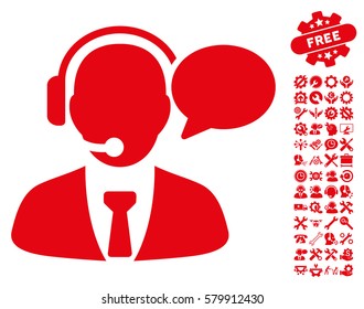 Support Manager Message icon with bonus options symbols. Vector illustration style is flat iconic red symbols on white background.
