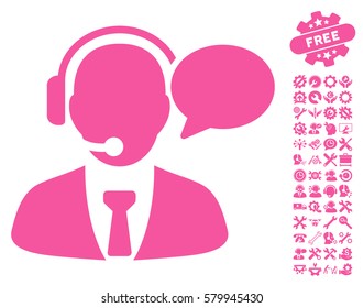 Support Manager Message icon with bonus options design elements. Vector illustration style is flat iconic pink symbols on white background.