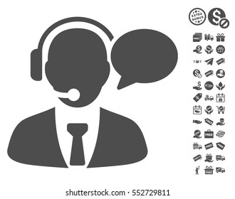 Support Manager Message icon with free bonus symbols. Vector illustration style is flat iconic symbols, gray color, white background.