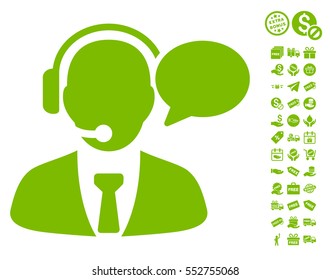 Support Manager Message icon with free bonus icon set. Vector illustration style is flat iconic symbols, eco green color, white background.