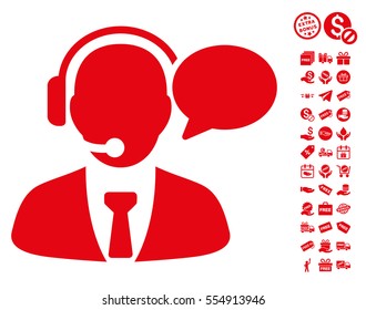 Support Manager Message icon with free bonus icon set. Vector illustration style is flat iconic symbols, red color, white background.