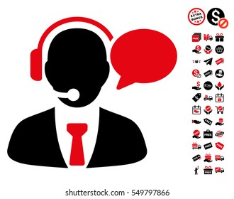 Support Manager Message pictograph with free bonus icon set. Vector illustration style is flat iconic symbols, intensive red and black colors, white background.