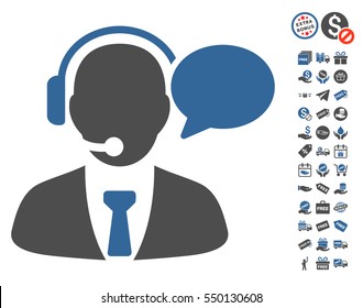 Support Manager Message pictograph with free bonus icon set. Vector illustration style is flat iconic symbols, cobalt and gray colors, white background.