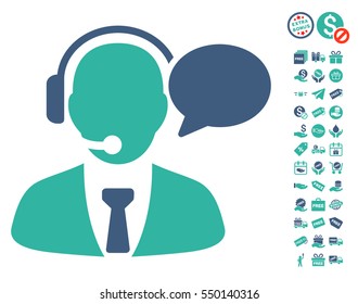 Support Manager Message pictograph with free bonus symbols. Vector illustration style is flat iconic symbols, cobalt and cyan colors, white background.
