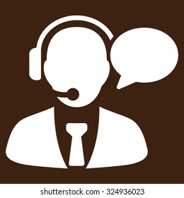Support Manager Message vector icon. Style is flat symbol, white color, rounded angles, brown background.