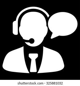 Support Manager Message vector icon. Style is flat symbol, white color, rounded angles, black background.