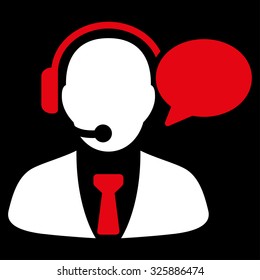 Support Manager Message vector icon. Style is bicolor flat symbol, red and white colors, rounded angles, black background.