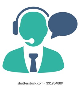 Support Manager Message vector icon. Style is bicolor flat symbol, cobalt and cyan colors, rounded angles, white background.