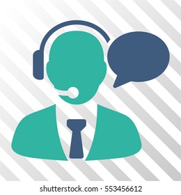 Support Manager Message vector pictograph. Illustration style is flat iconic bicolor cobalt and cyan symbol on a hatched transparent background.