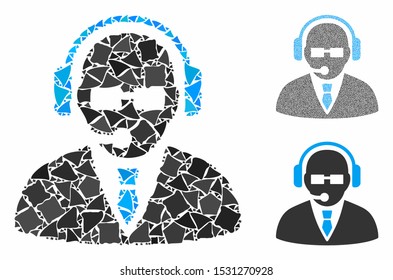 Support manager mosaic of raggy parts in variable sizes and color tones, based on support manager icon. Vector abrupt parts are combined into collage.