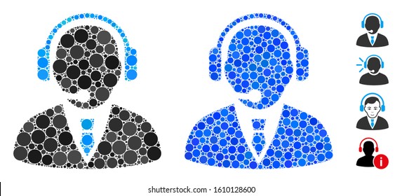 Support manager mosaic of small circles in different sizes and shades, based on support manager icon. Vector small circles are combined into blue mosaic.