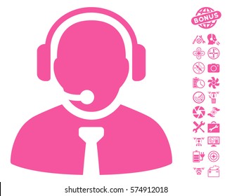 Support Manager pictograph with bonus aircopter service clip art. Vector illustration style is flat iconic symbols on white background.