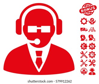 Support Manager pictograph with bonus configuration pictograph collection. Vector illustration style is flat iconic red symbols on white background.