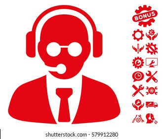 Support Manager pictograph with bonus configuration graphic icons. Vector illustration style is flat iconic red symbols on white background.