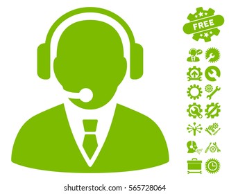 Support Manager pictograph with bonus setup tools graphic icons. Vector illustration style is flat iconic eco green symbols on white background.