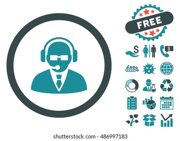 Support Manager pictograph with free bonus images. Vector illustration style is flat iconic bicolor symbols, soft blue colors, white background.