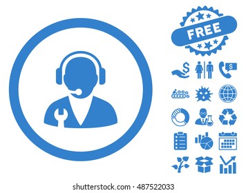 Support Manager pictograph with free bonus clip art. Vector illustration style is flat iconic symbols, cobalt color, white background.