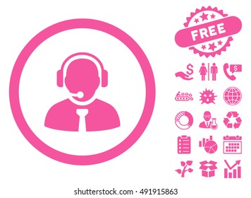 Support Manager pictograph with free bonus images. Vector illustration style is flat iconic symbols, pink color, white background.