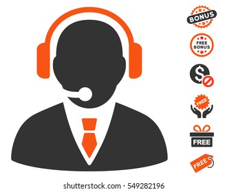 Support Manager pictograph with free bonus pictograph collection. Vector illustration style is flat iconic symbols, orange and gray colors, white background.