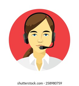 Support manager round icon. Vector illustration. Isolated on white background.