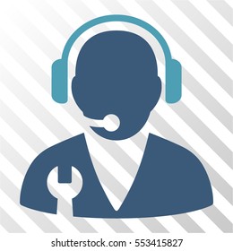 Support Manager vector icon. Illustration style is flat iconic bicolor cyan and blue symbol on a hatched transparent background.