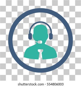 Support Manager vector icon. Illustration style is flat iconic bicolor cobalt and cyan rounded symbol on a transparent background.
