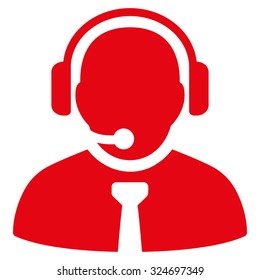 Support Manager vector icon. Style is flat symbol, red color, rounded angles, white background.