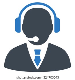 Support Manager vector icon. Style is bicolor flat symbol, smooth blue colors, rounded angles, white background.