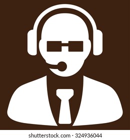 Support Manager vector icon. Style is flat symbol, white color, rounded angles, brown background.