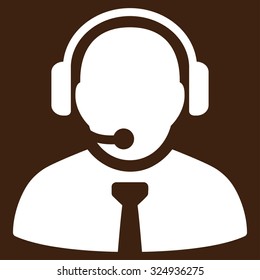 Support Manager vector icon. Style is flat symbol, white color, rounded angles, brown background.