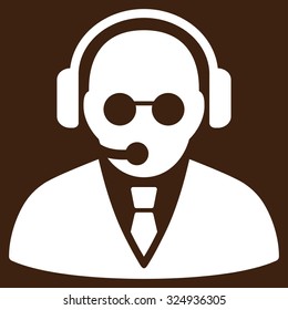 Support Manager vector icon. Style is flat symbol, white color, rounded angles, brown background.